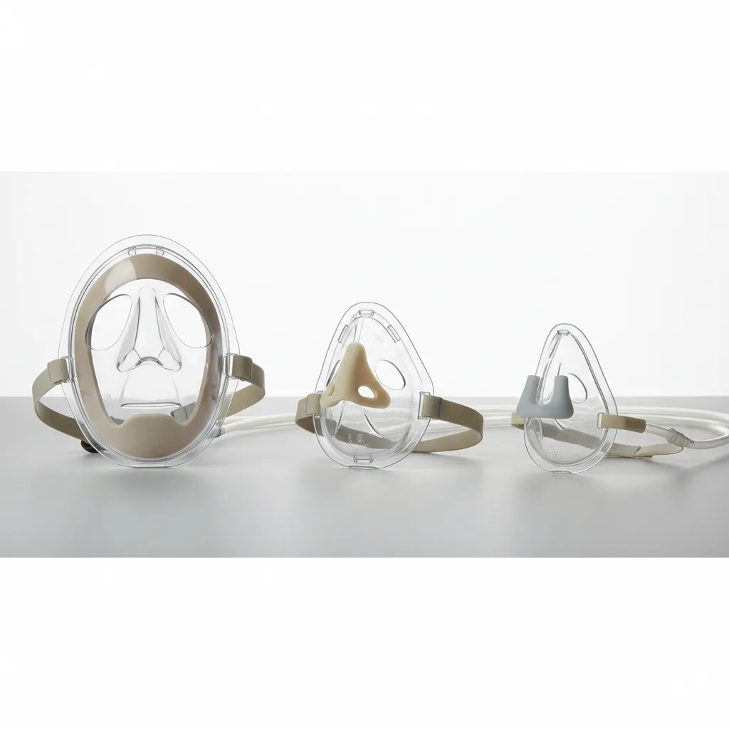 ماسك CPAP بجوار جهاز التنفس مع توضيح موضع الوسادة والأربطة مع تفاصيل الاستخدام العملي