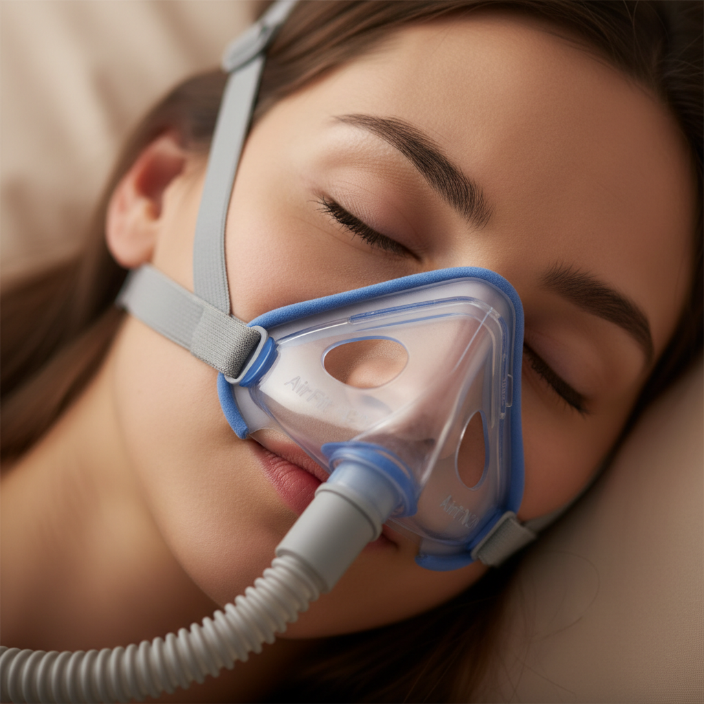 صورة مقربة لشخص يرتدي ماسك AirFit N20 الأنفي