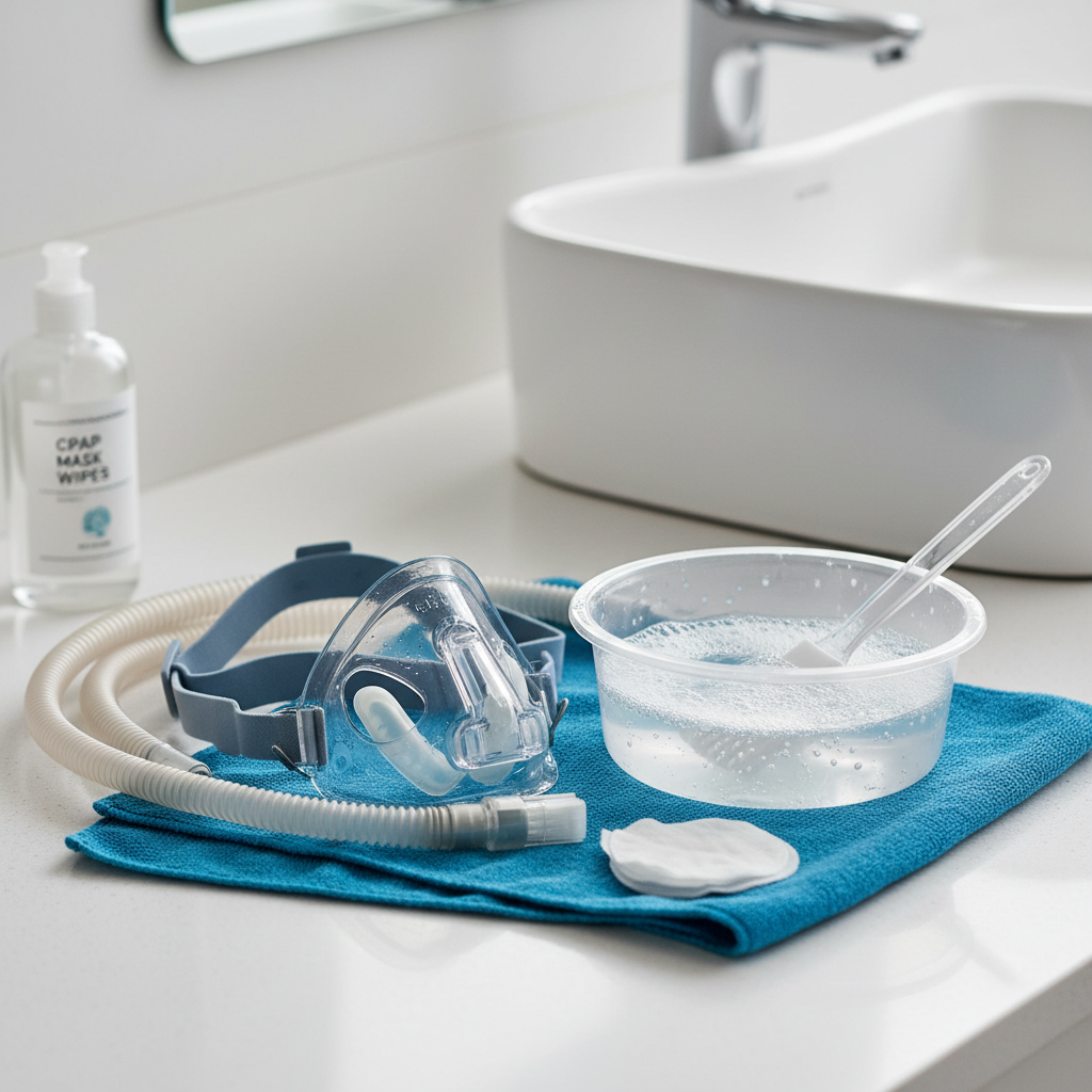 تنظيف ماسك CPAP والخرطوم بالماء والصابون وتجفيف الأجزاء
