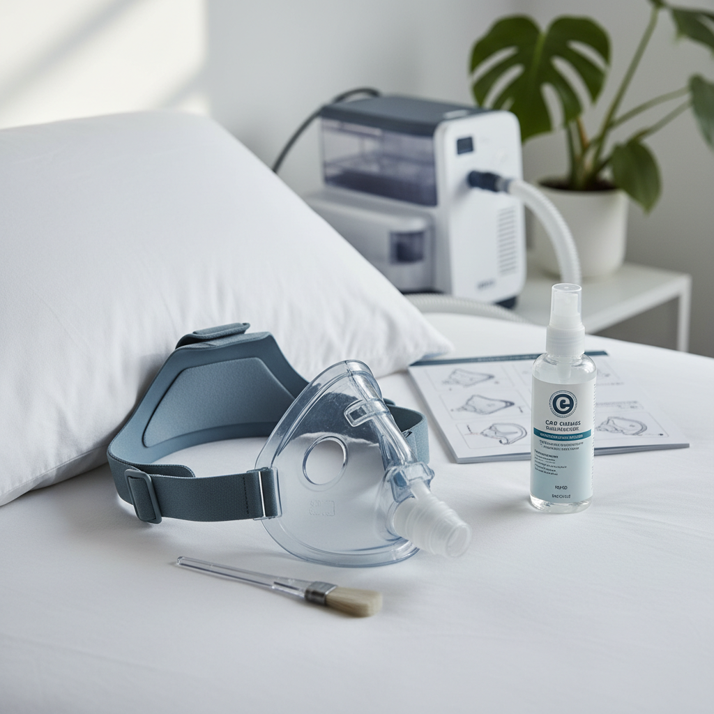 صورة مقربة لقناع وجه كامل CPAP يوضح تفاصيل التصميم