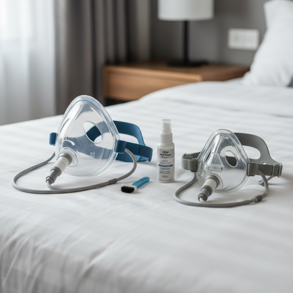 تنظيف ماسك CPAP والخرطوم بالماء والصابون وتجفيف الأجزاء