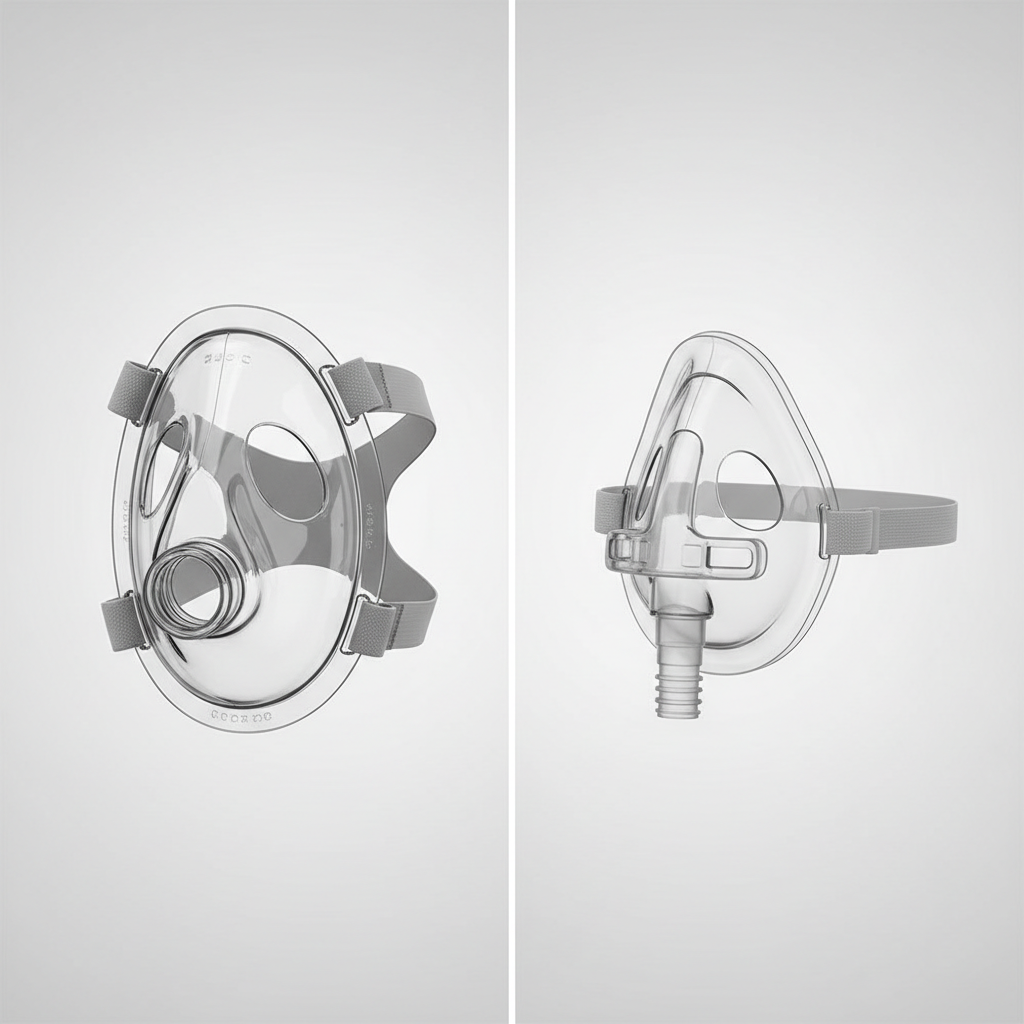 مقارنة بين قناع وجه كامل لجهاز NPPV وقناع أنفي لجهاز CPAP.